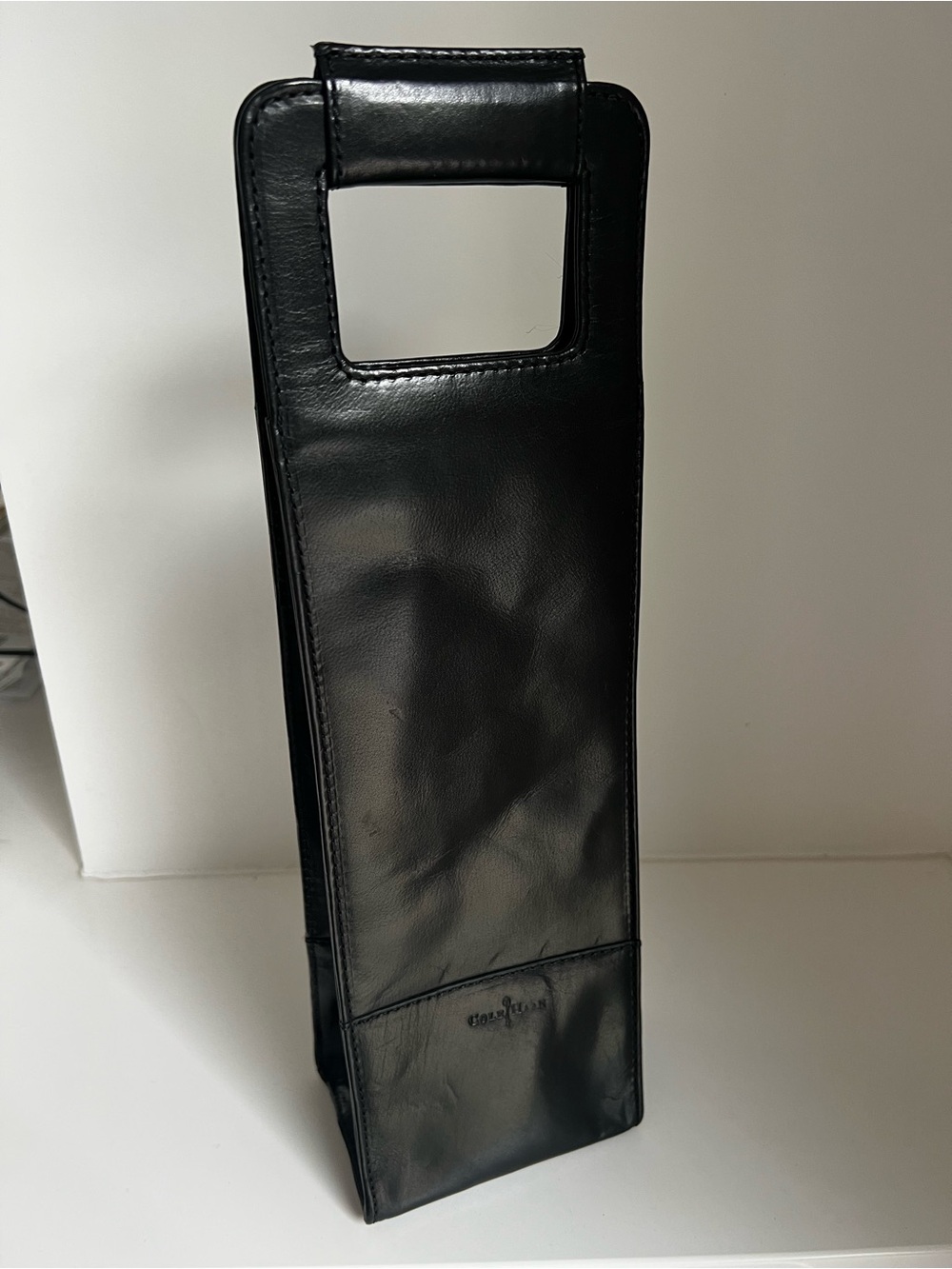 Cole Haan Black Leather Tall Wine Tote Bag with Cutout Handle